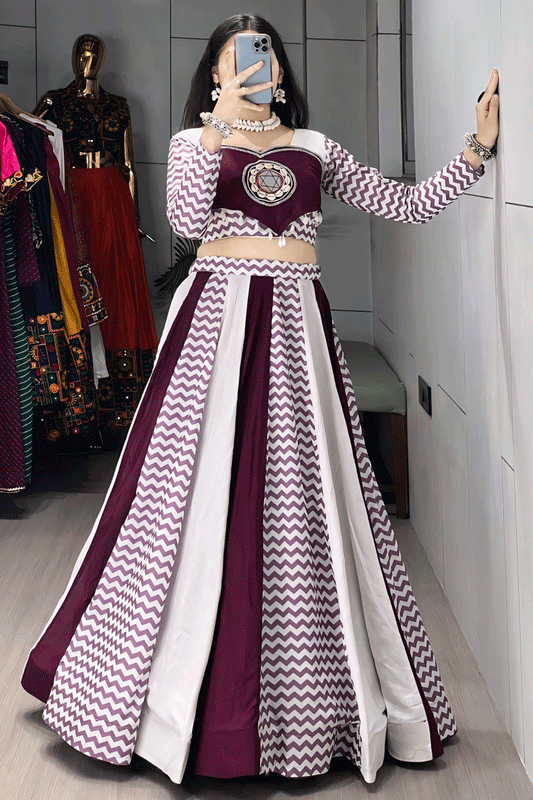 Full Flair Lehenga with Mirror Work Blouse For Navratri Special