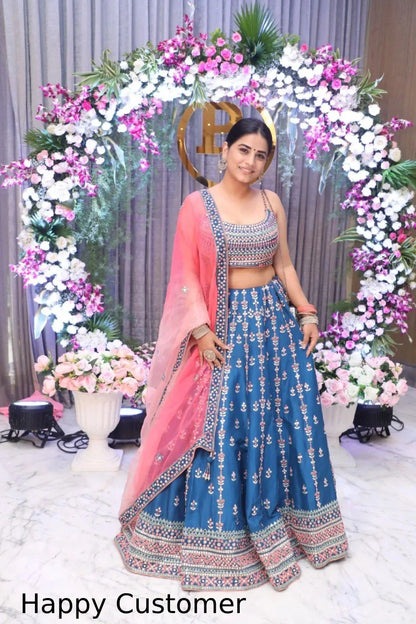 Embroidery Work Blue Colour Lehenga Choli For Sister Wedding