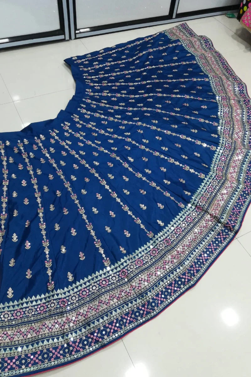 Embroidery Work Blue Colour Lehenga Choli For Sister Wedding