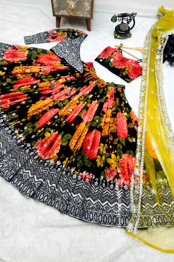 One Shoulder Lehenga Choli With Jacket For Girls