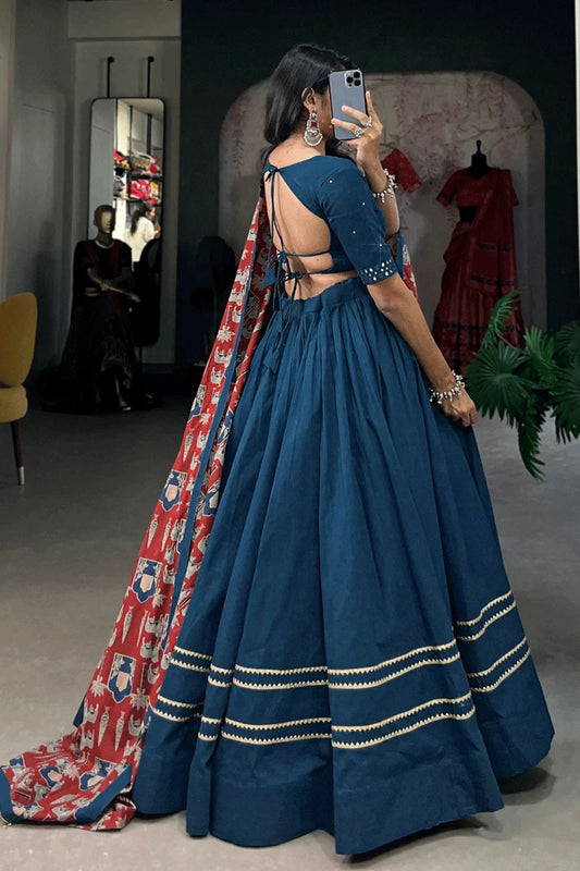 Pure Cotton Blue Ghagra Choli For Garba Night