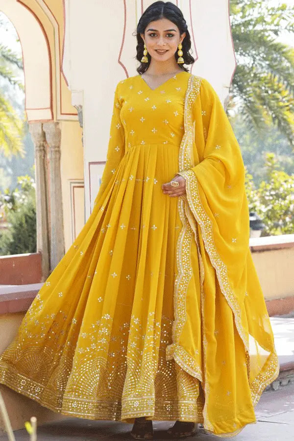 Yellow Long Gown For Raksha Bandhan