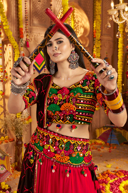 Designer Ready To Wear Gamthi Work Lehenga Choli For Garba