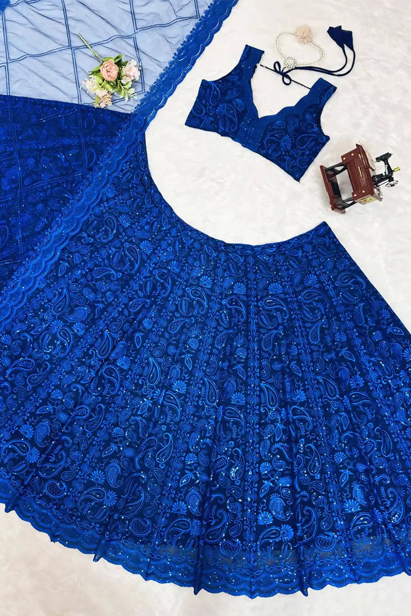 Actress Alaya F Blue Crop Top Lehenga Choli For Diwali