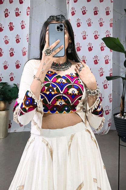 White Rayon Lehenga Choli With Stylish Blouse For Navratri