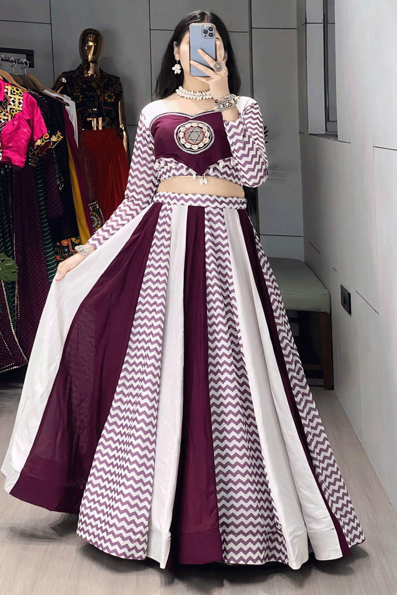 Full Flair Lehenga with Mirror Work Blouse For Navratri Special