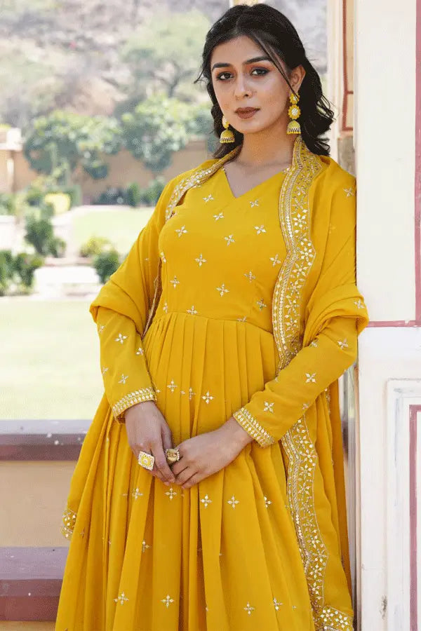 Yellow Long Gown For Raksha Bandhan