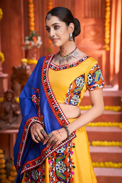 Traditional Gamthi Work Yellow Colour Chaniya Choli for Navratri