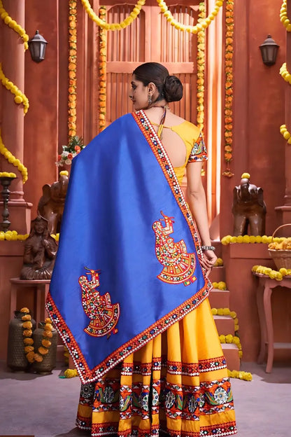 Traditional Gamthi Work Yellow Colour Chaniya Choli for Navratri