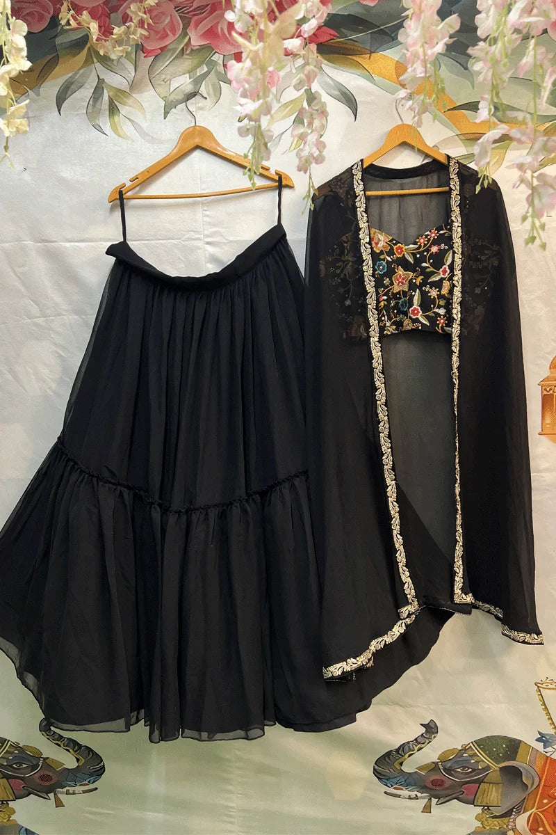 Fully Stitched Black Searg Lehenga For Wedding Night