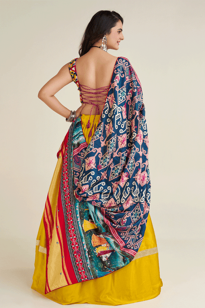 Satin Silk Yellow Colour Lehenga With Printed Dupatta