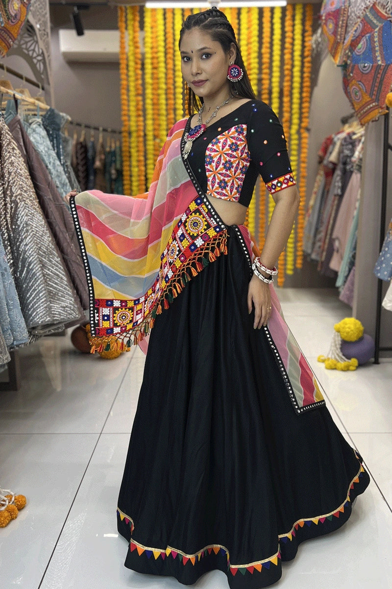 Navratri Black Colour Lehenga Choli With Multi Colour Dupatta