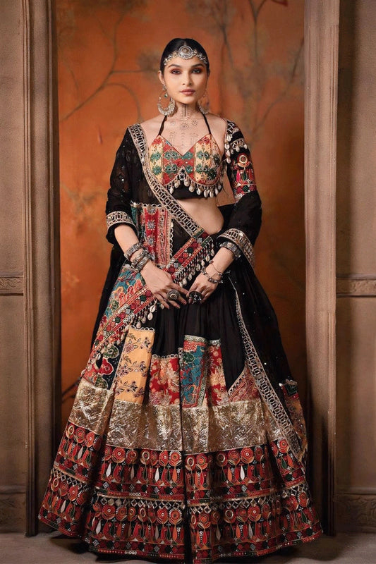 Real Mirror Work Cotton Black Chaniya Choli For Garba