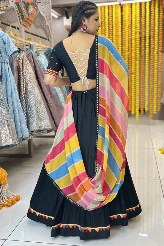 Navratri Black Colour Lehenga Choli With Multi Colour Dupatta