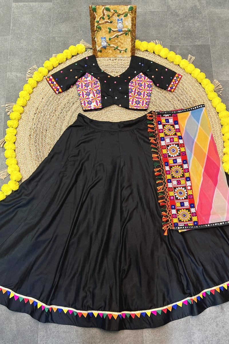 Navratri Black Colour Lehenga Choli With Multi Colour Dupatta