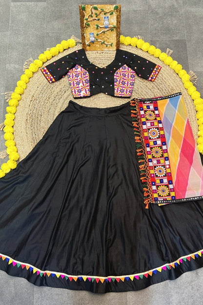 Navratri Black Colour Lehenga Choli With Multi Colour Dupatta