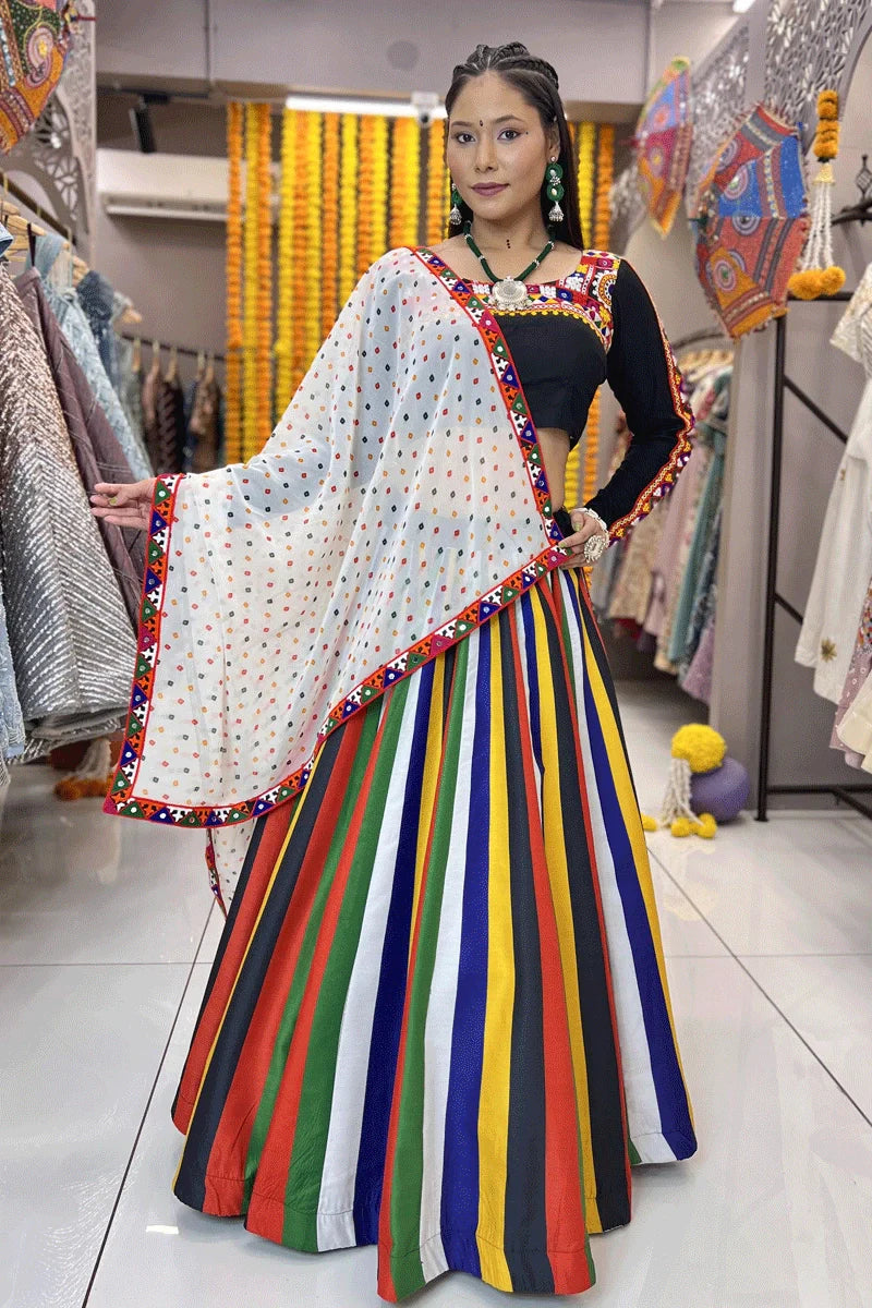 Navratri Special Multi Colour Lehenga With Full Sleeve Blouse