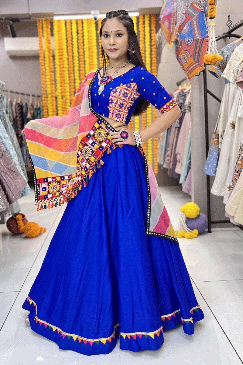 Traditional Rayon Fabric Blue Lehenga Choli For Women