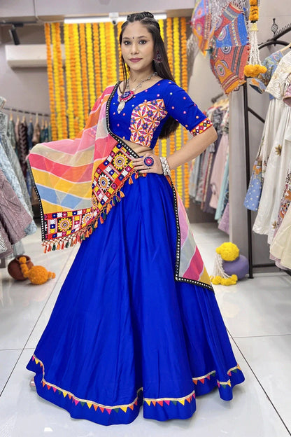 Traditional Rayon Fabric Blue Lehenga Choli For Women