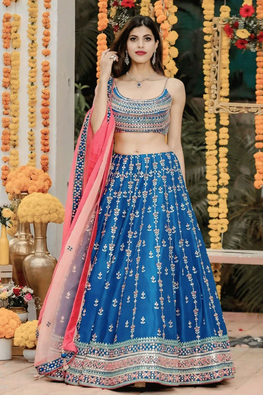 Embroidery Work Blue Colour Lehenga Choli For Sister Wedding