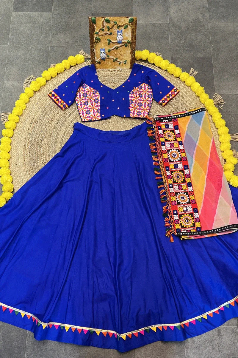 Traditional Rayon Fabric Blue Lehenga Choli For Women