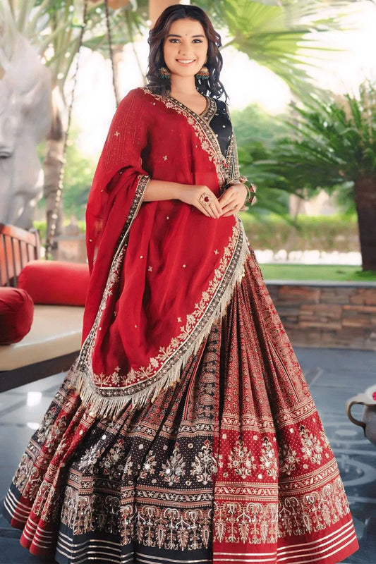 Gota Patti Design Red Colour Chaniya Choli For Garba Night