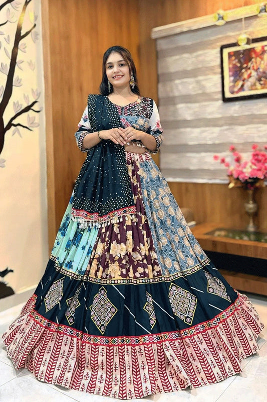 Gujarati Cotton Multi Colour Ghaghra Choli For Garba
