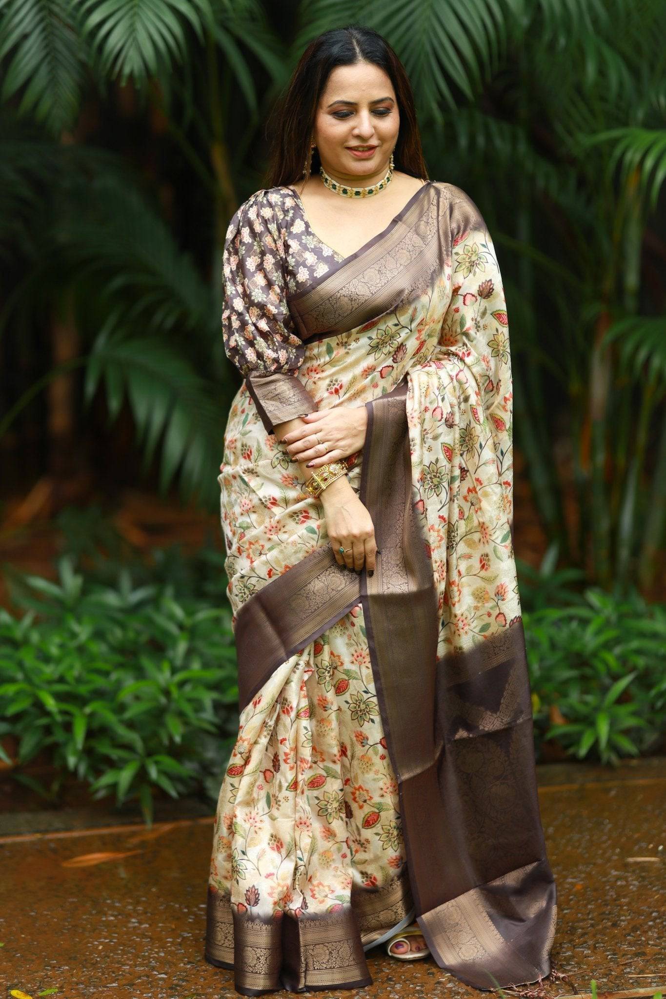 Pure Banarasi Silk Saree Weaved With Golden Zari Comes With Tassels - Fashion Dream Studio