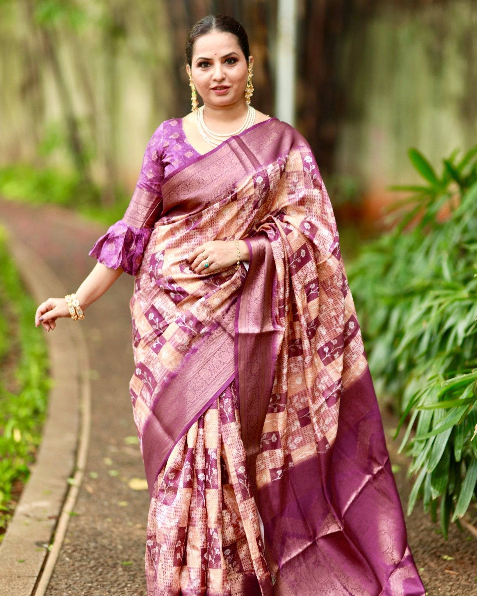 Pure Banarasi Silk Saree Weaved With Golden Zari Comes With Tassels - Fashion Dream Studio