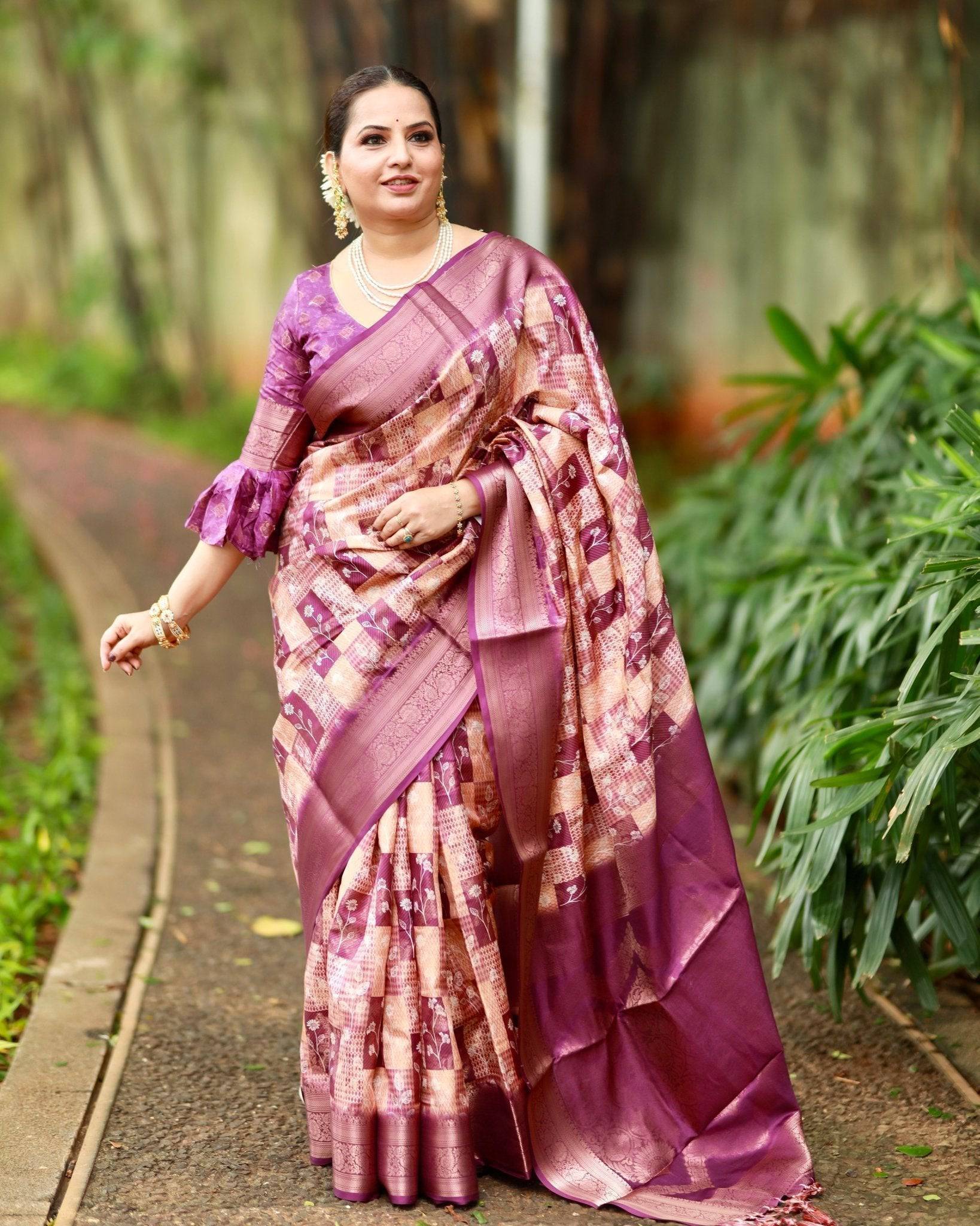 Pure Banarasi Silk Saree Weaved With Golden Zari Comes With Tassels - Fashion Dream Studio