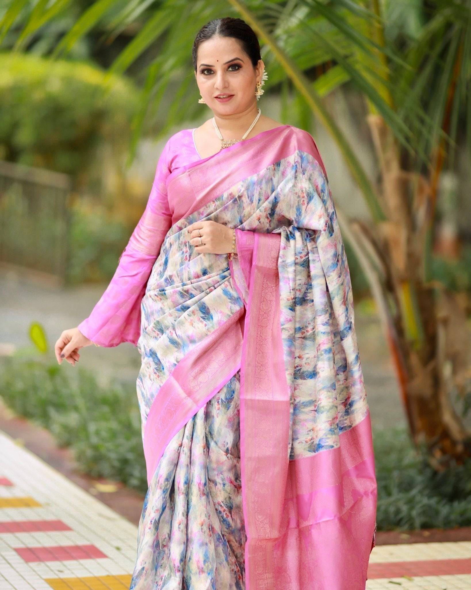 Pure Banarasi Silk Saree Weaved With Golden Zari Comes With Tassels - Fashion Dream Studio