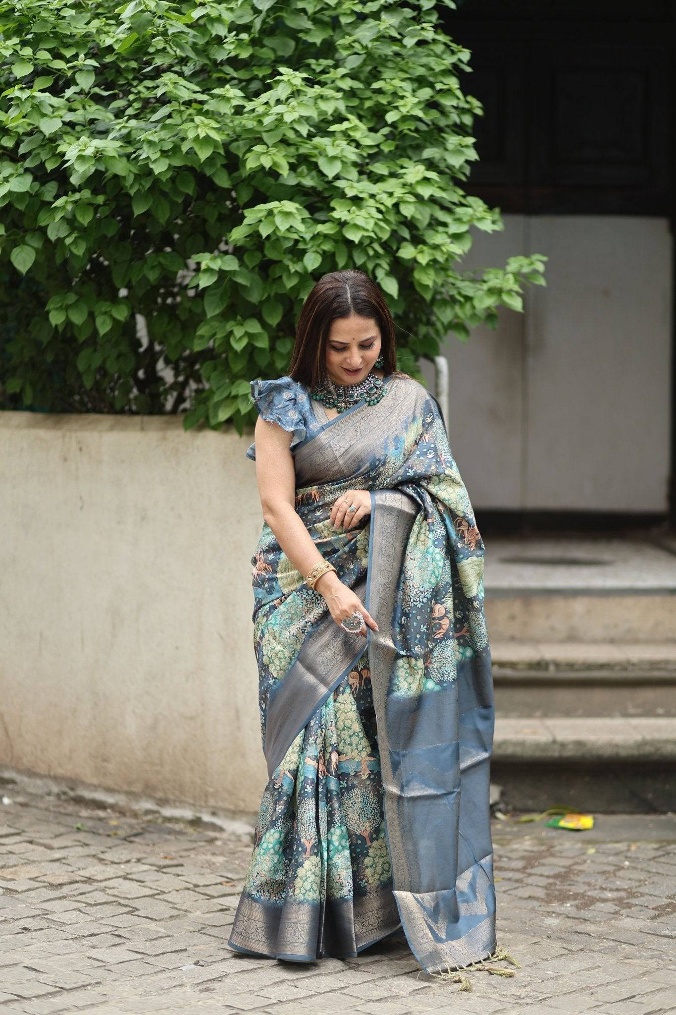 Pure Banarasi Silk Saree Weaved With Golden Zari Comes With Tassels