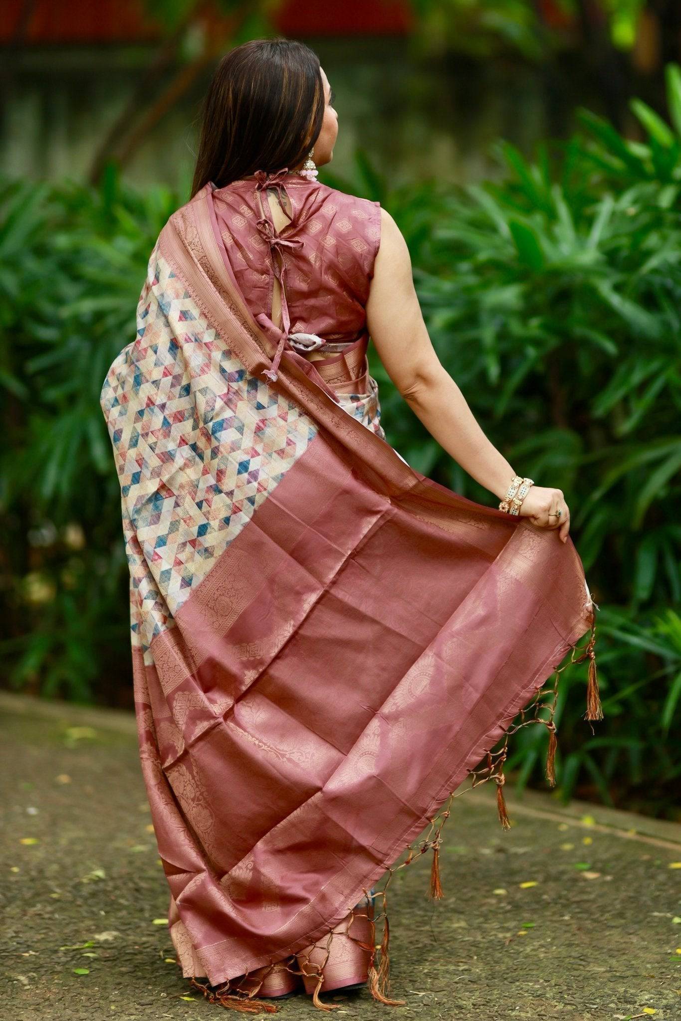 Pure Banarasi Silk Saree Weaved With Golden Zari Comes With Tassels - Fashion Dream Studio