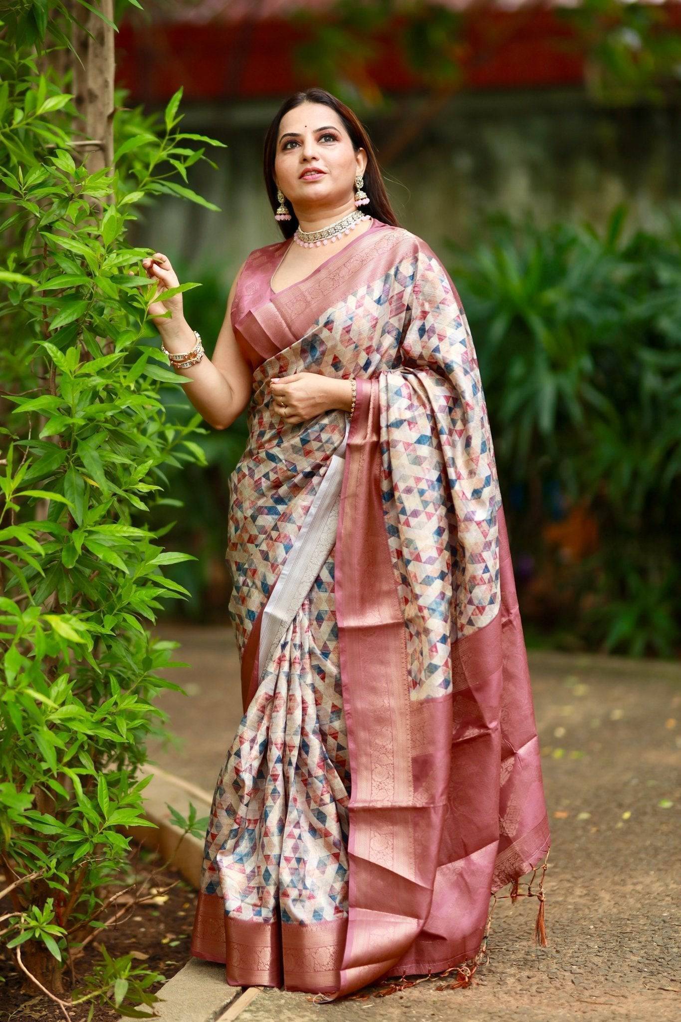 Pure Banarasi Silk Saree Weaved With Golden Zari Comes With Tassels - Fashion Dream Studio