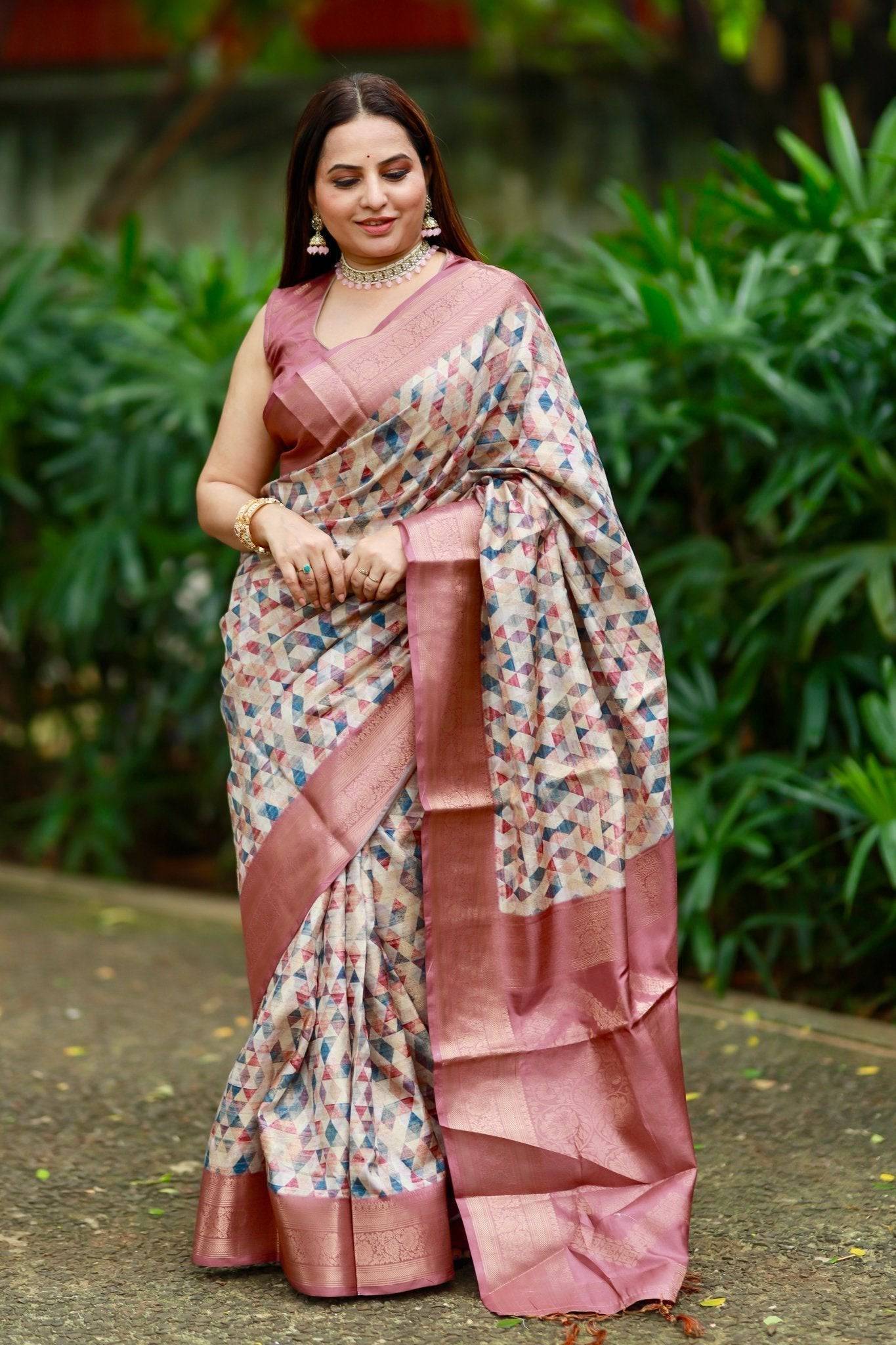 Pure Banarasi Silk Saree Weaved With Golden Zari Comes With Tassels - Fashion Dream Studio