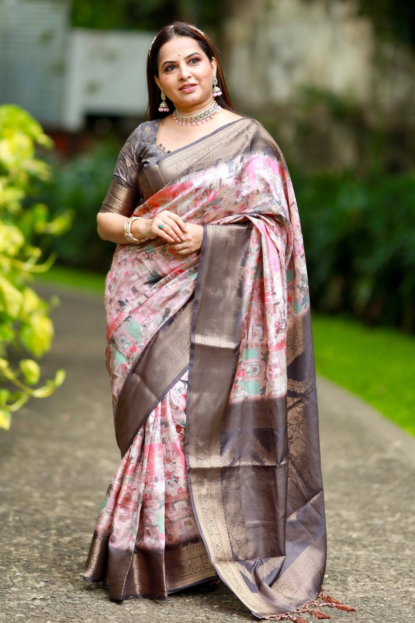 Pure Banarasi Silk Saree Weaved With Golden Zari Comes With Tassels