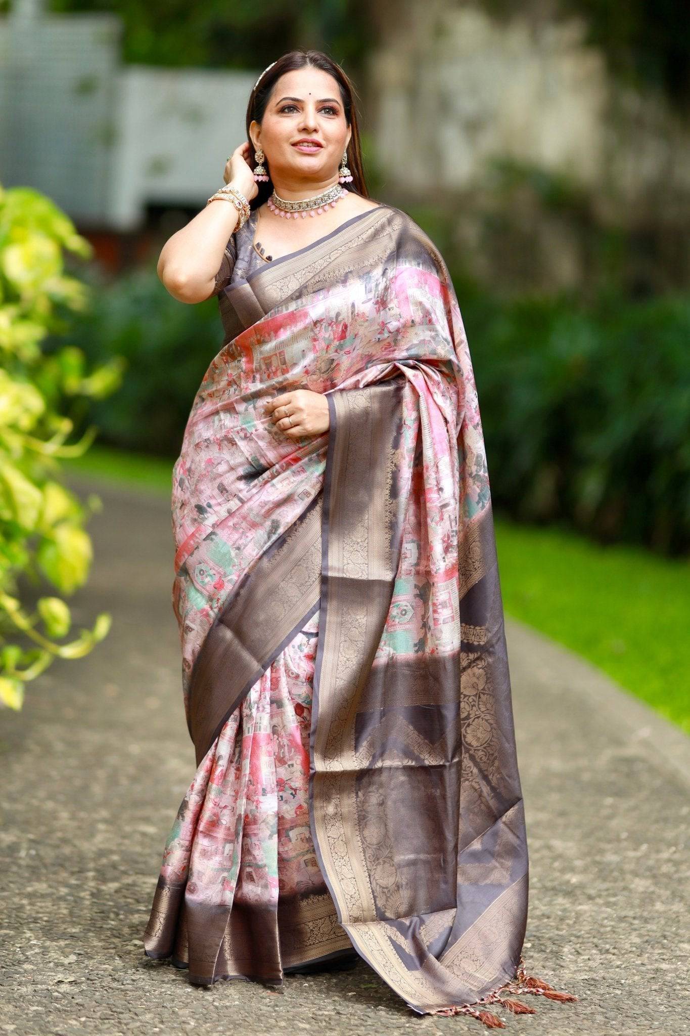 Pure Banarasi Silk Saree Weaved With Golden Zari Comes With Tassels