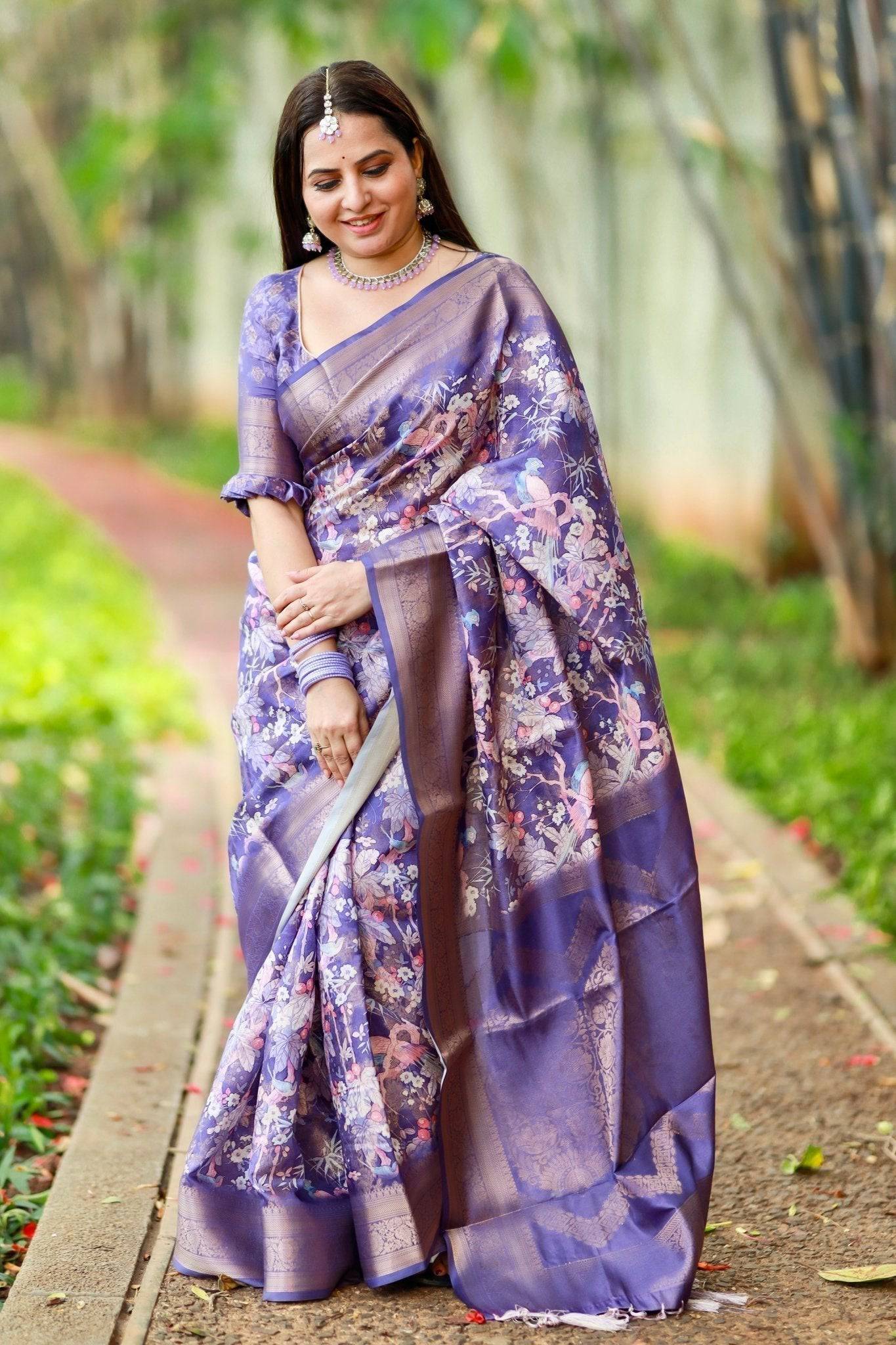 Pure Banarasi Silk Saree Weaved With Golden Zari Comes With Tassels