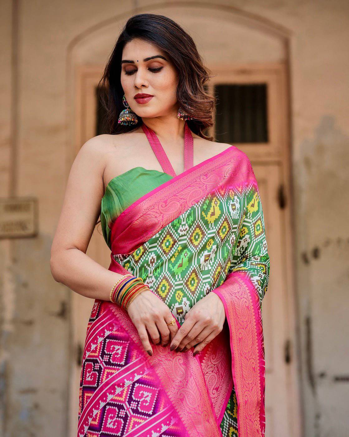 Pure Silk Digitally Printed Saree Weaved With Golden Zari Comes With Tassels