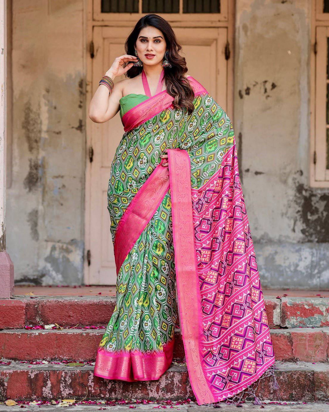 Pure Silk Digitally Printed Saree Weaved With Golden Zari Comes With Tassels - Fashion Dream Studio