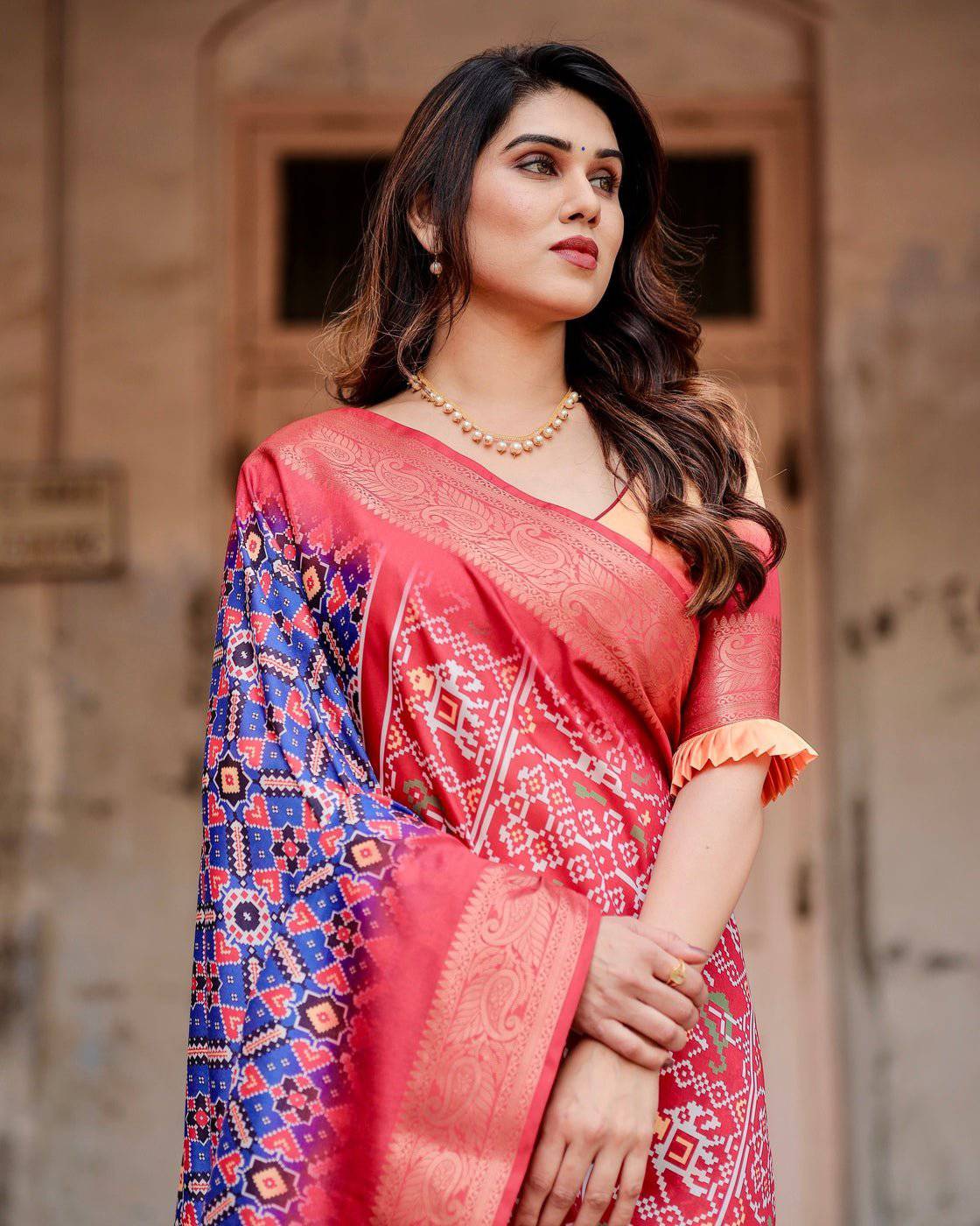 Pure Silk Digitally Printed Saree Weaved With Golden Zari Comes With Tassels - Fashion Dream Studio