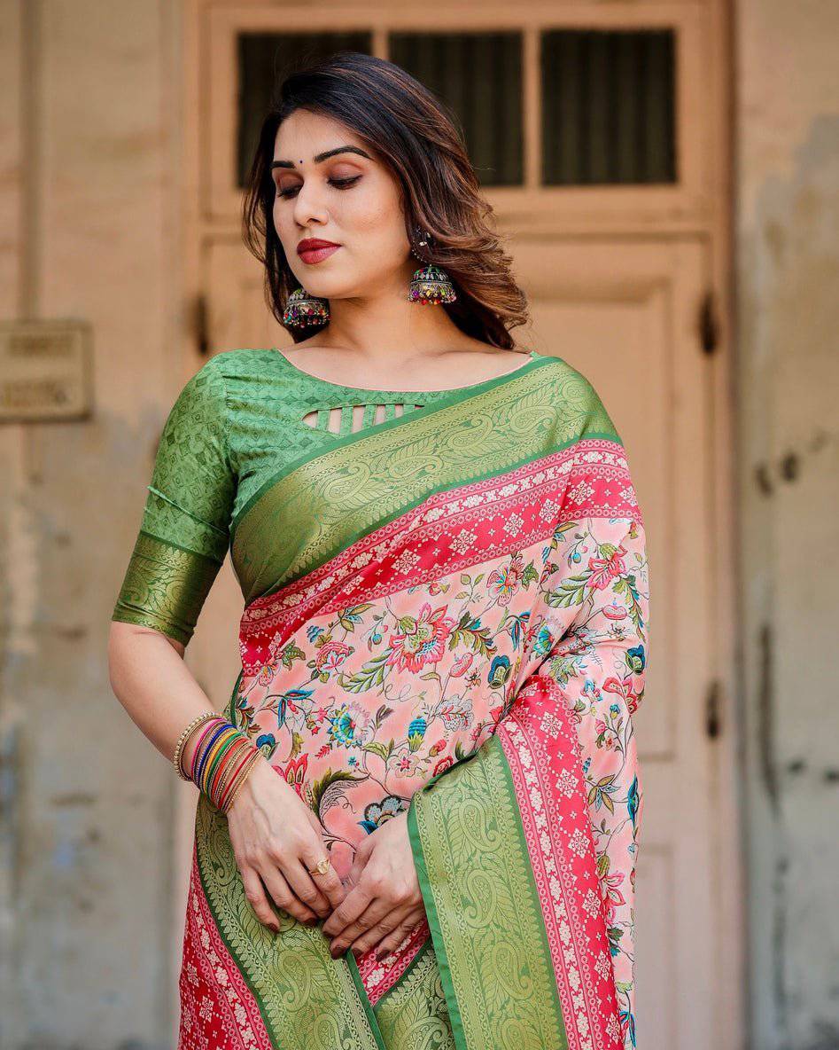 Pure Silk Digitally Printed Saree Weaved With Golden Zari Comes With Tassels - Fashion Dream Studio