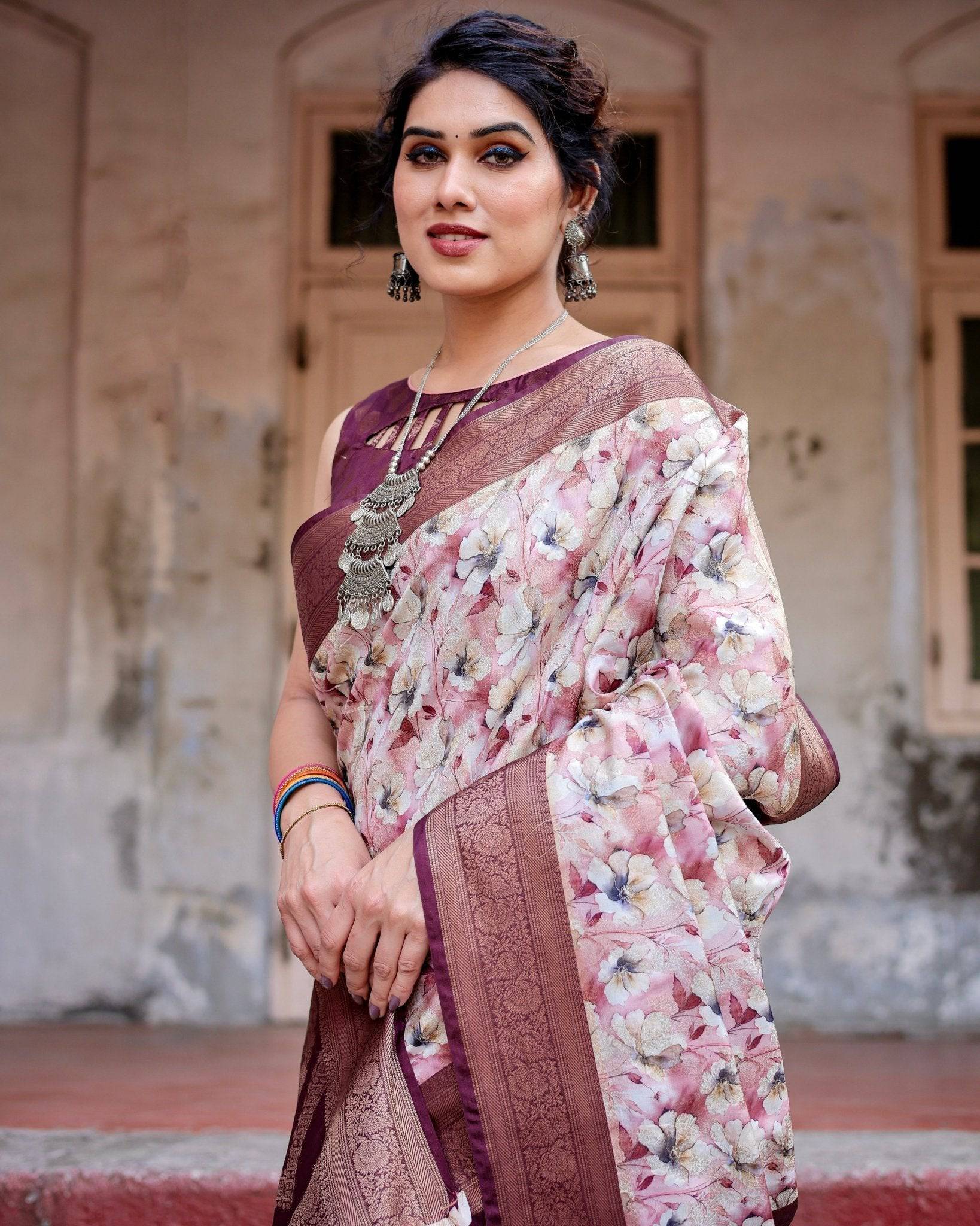 Pure Banarasi Silk Saree Weaved With Golden Zari Comes With Tassels - Fashion Dream Studio