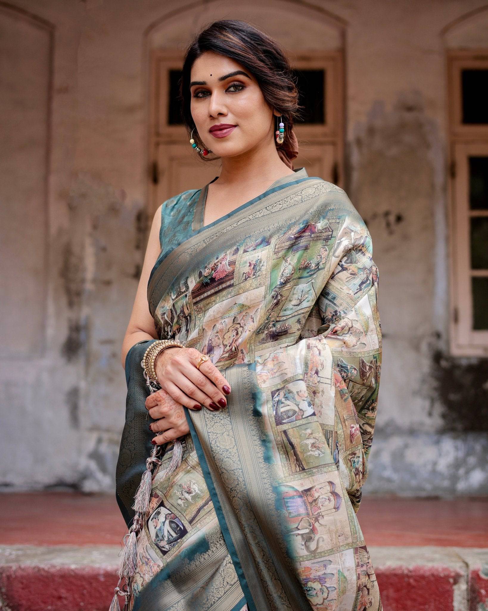 Pure Banarasi Silk Saree Weaved With Golden Zari Comes With Tassels - Fashion Dream Studio