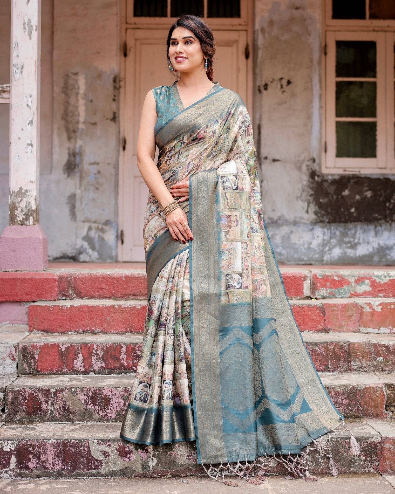 Pure Banarasi Silk Saree Weaved With Golden Zari Comes With Tassels - Fashion Dream Studio