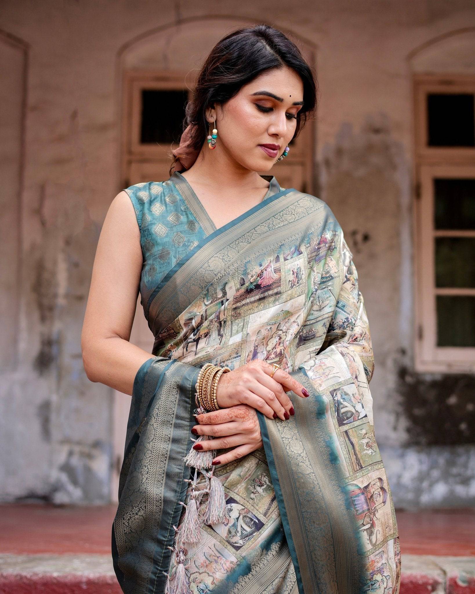 Pure Banarasi Silk Saree Weaved With Golden Zari Comes With Tassels - Fashion Dream Studio