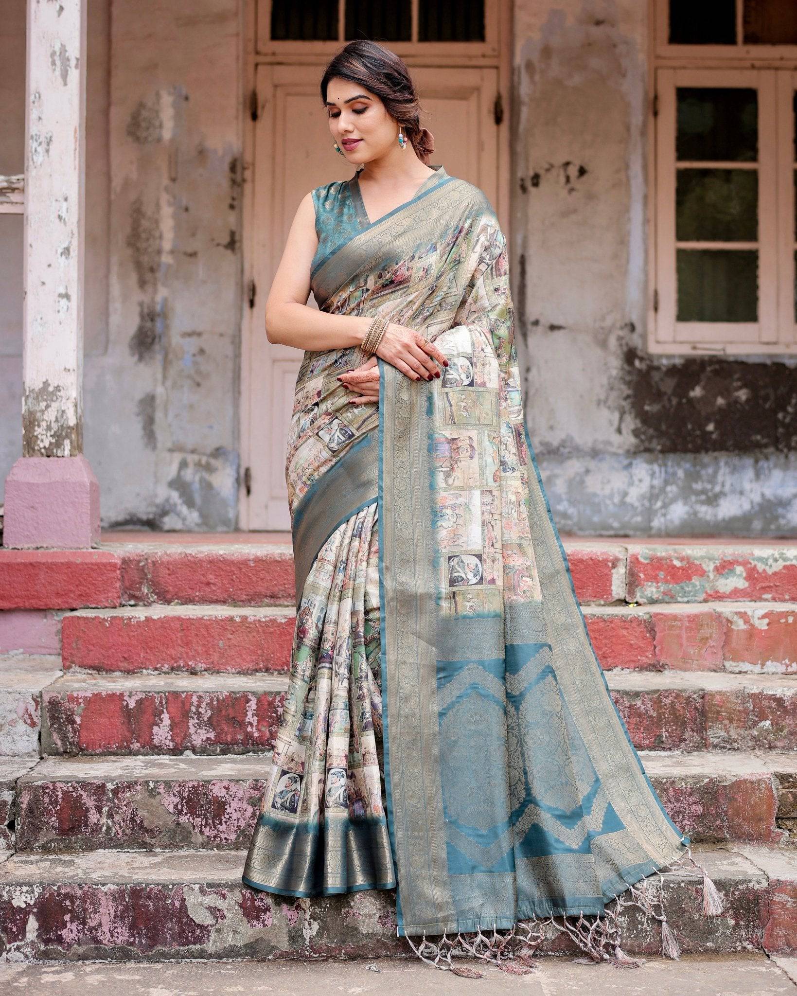 Pure Banarasi Silk Saree Weaved With Golden Zari Comes With Tassels - Fashion Dream Studio