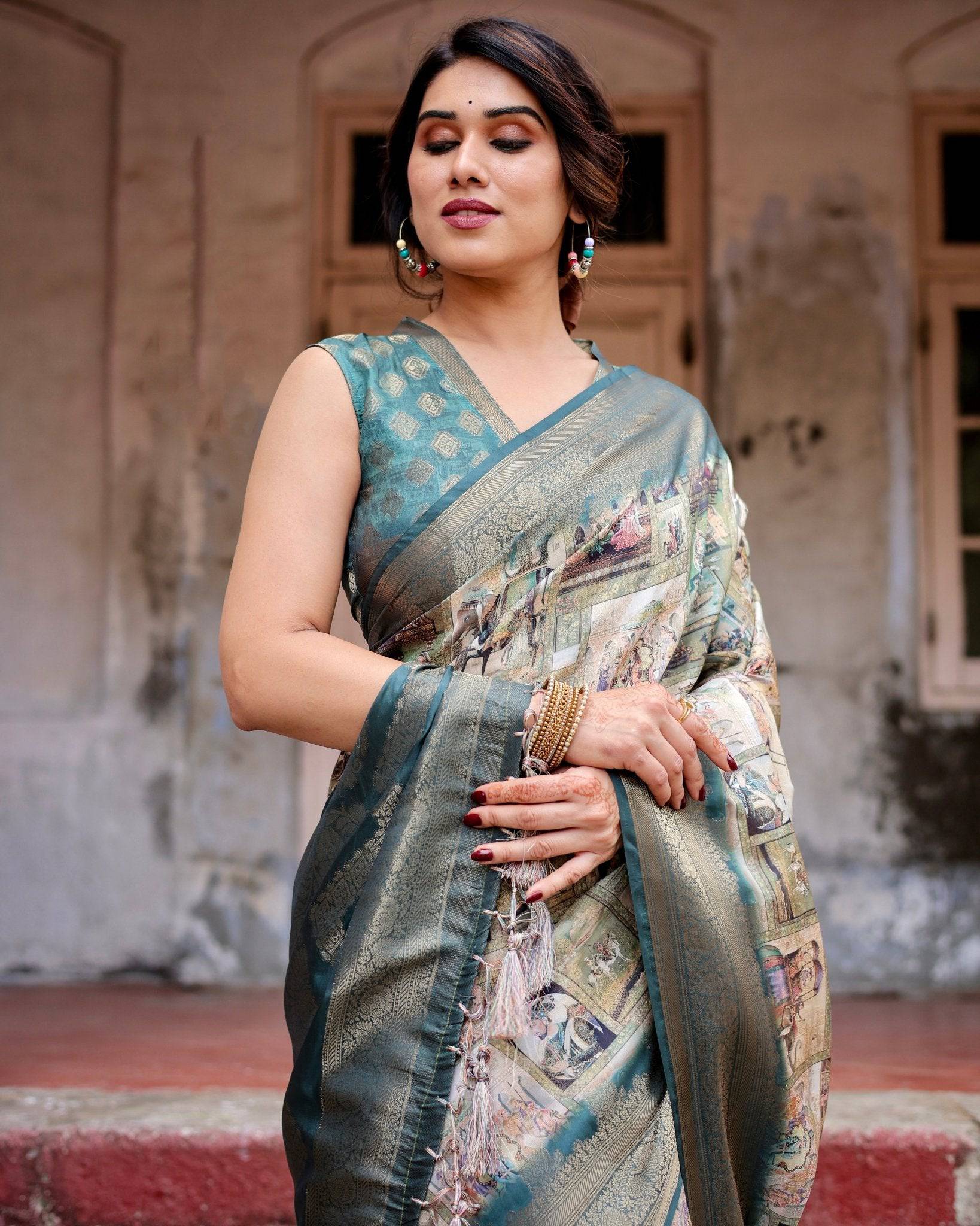 Pure Banarasi Silk Saree Weaved With Golden Zari Comes With Tassels - Fashion Dream Studio