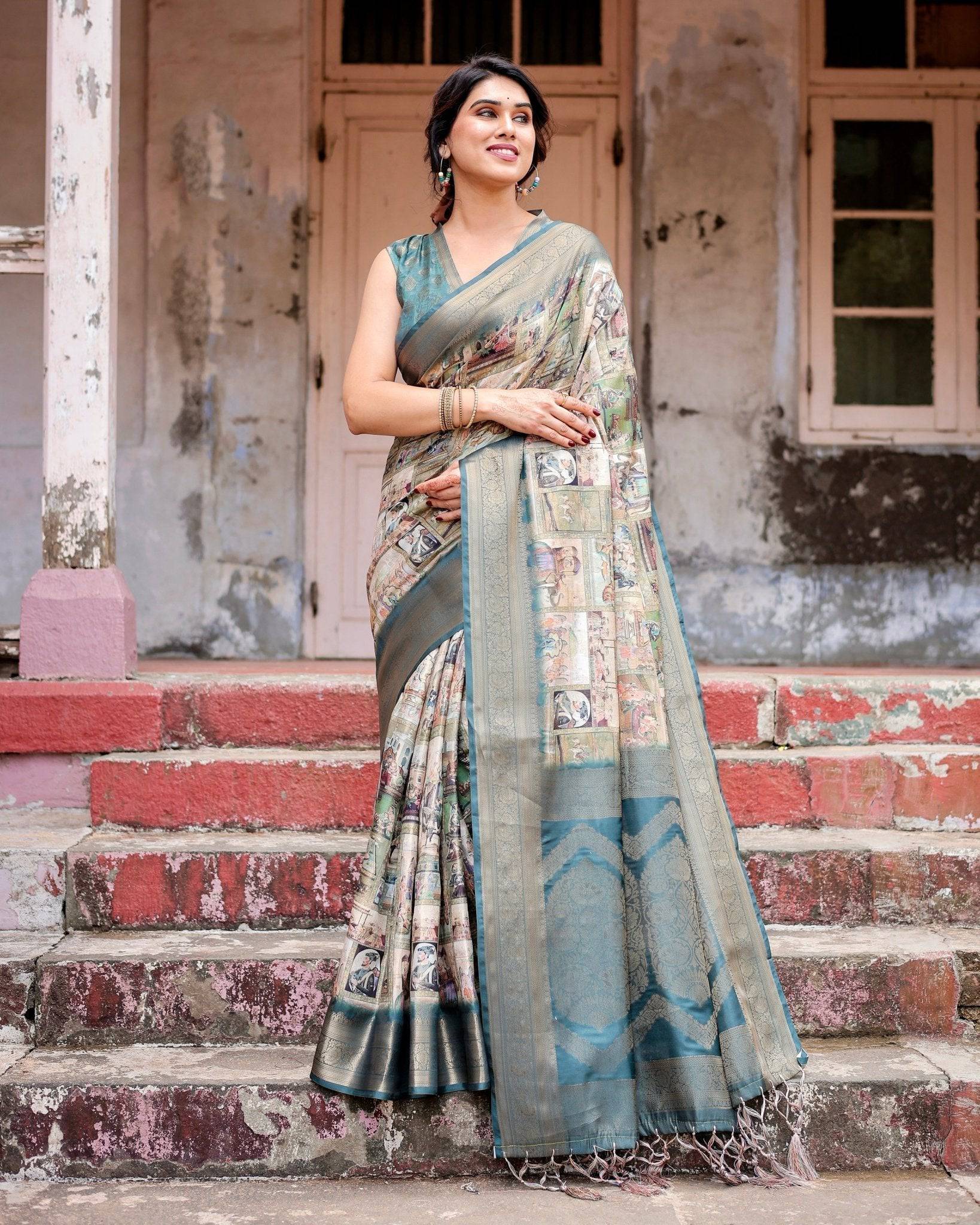 Pure Banarasi Silk Saree Weaved With Golden Zari Comes With Tassels - Fashion Dream Studio