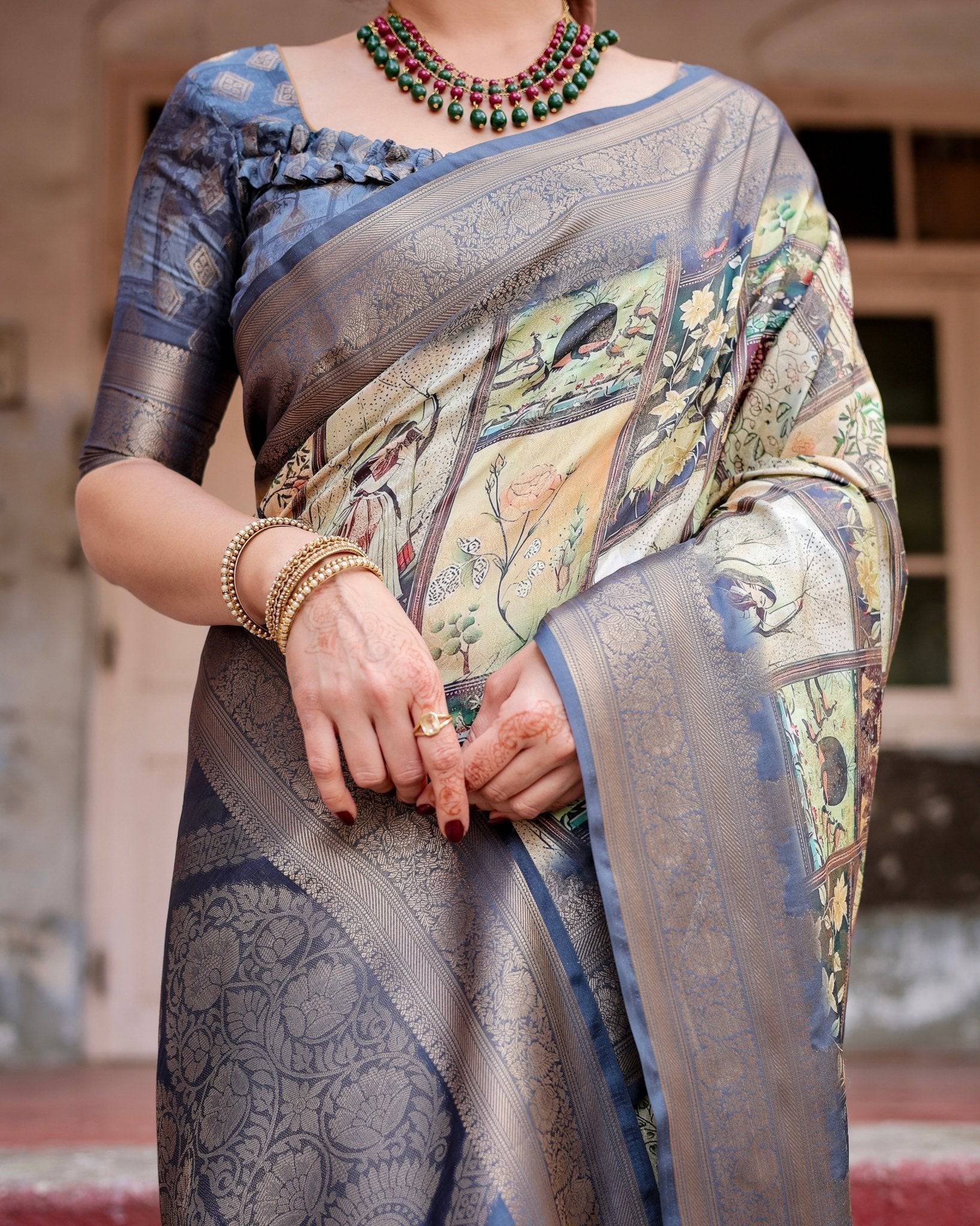 Pure Banarasi Silk Saree Weaved With Golden Zari Comes With Tassels